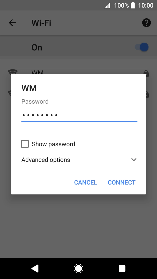 Key in the password for the WiFi network and press CONNECT.