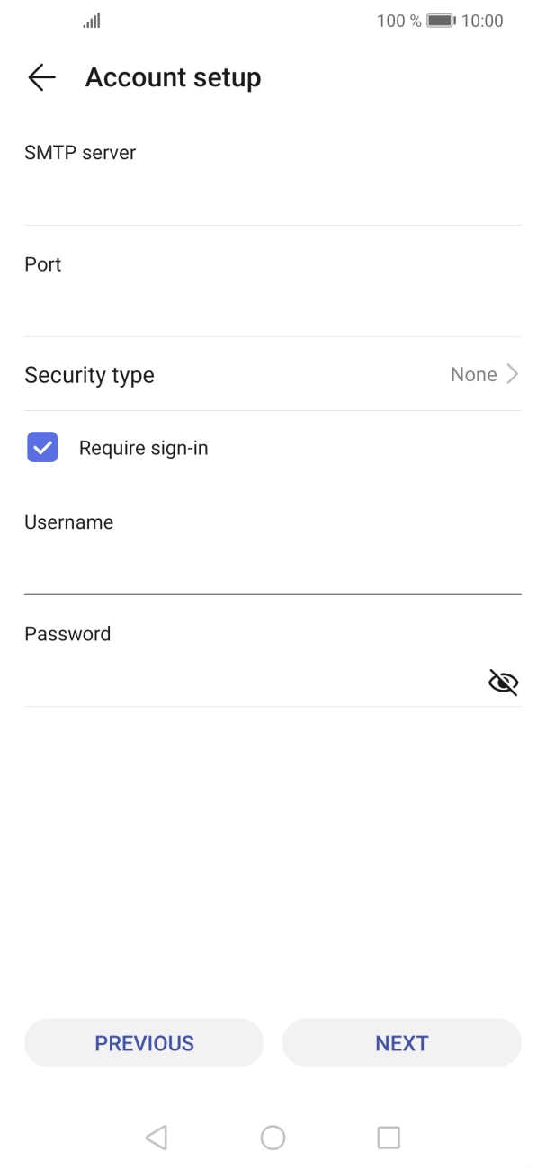 Press the field below 'Password' and key in the password of your email provider's outgoing server. Press the field below 'Password' and key in the password of your email provider's outgoing server.