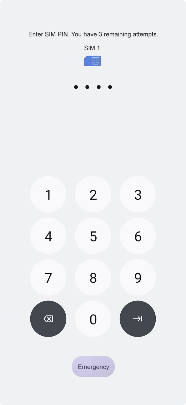Key in your SIM PIN and press arrow right. The default SIM PIN is 0000.