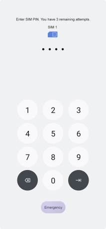 Key in your SIM PIN and press arrow right. The default SIM PIN is 0000.
