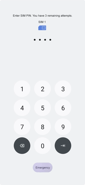 Key in your SIM PIN and press arrow right. The default SIM PIN is 0000.
