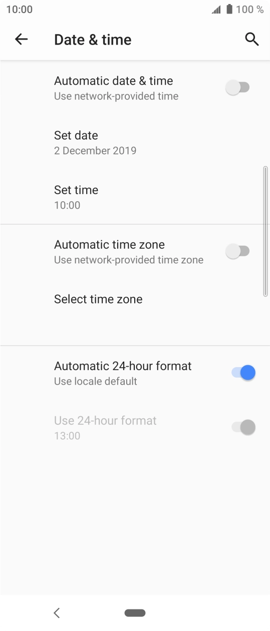 Press the indicator next to 'Automatic date & time' to turn on the function.