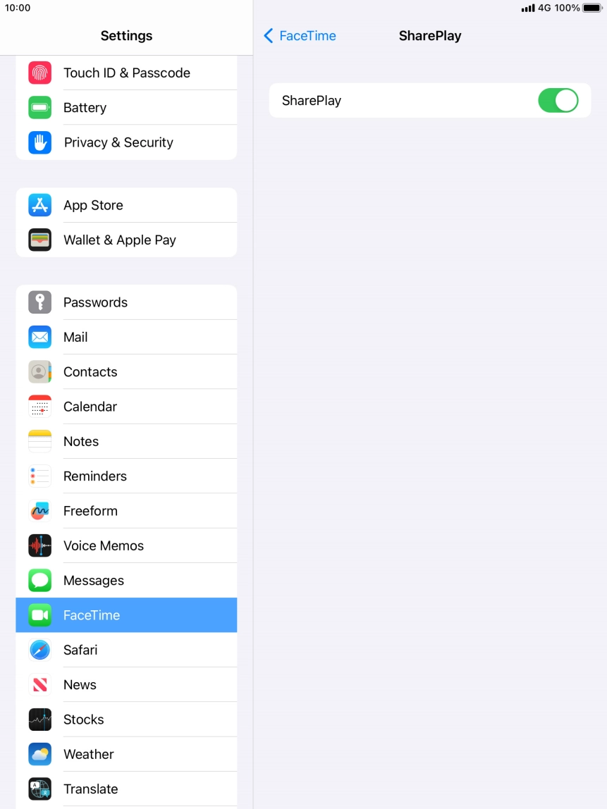 Press the indicator next to 'SharePlay' to turn the function on or off. Press the indicator next to 'SharePlay' to turn the function on or off.