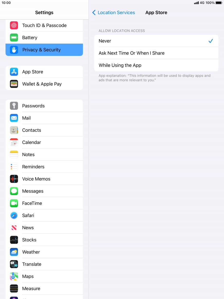 Press the required setting to turn the function on or off.