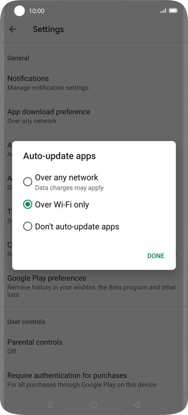 To turn on automatic update of apps using mobile network, press Over any network. To turn on automatic update of apps using mobile network, press Over any network.