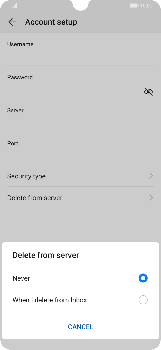 Press Never to keep emails on the server when you delete them on your phone.