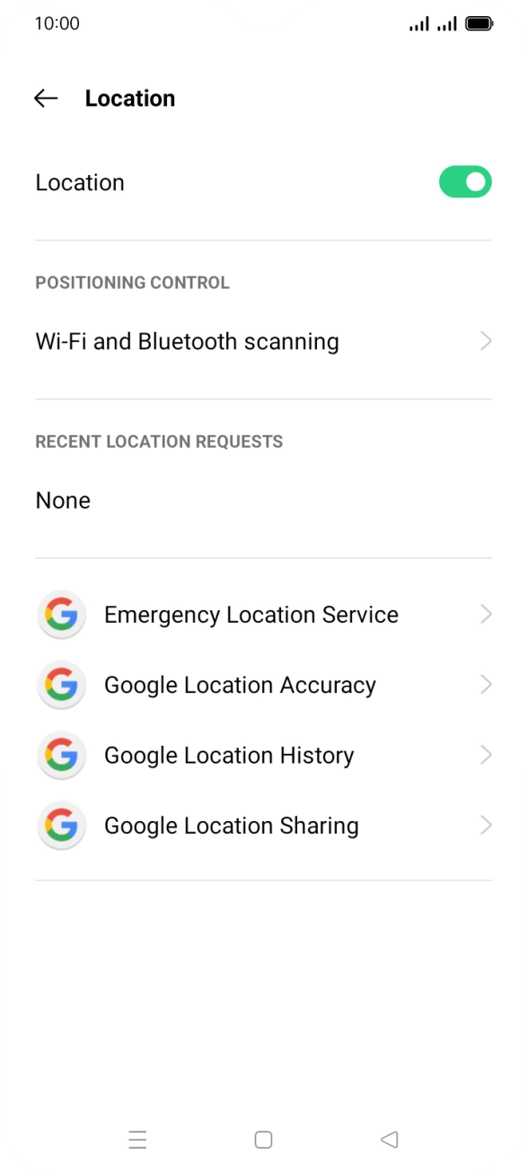 Press Google Location Accuracy. Press Google Location Accuracy.