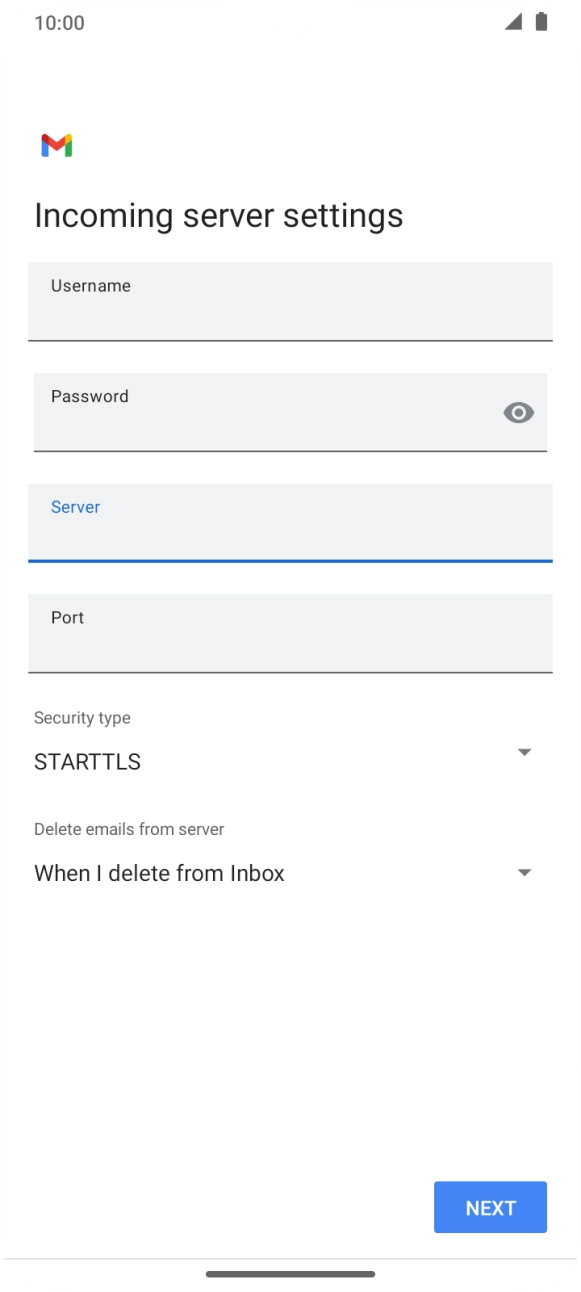 Press the field below 'Port' and key in 110. Press the field below 'Port' and key in 110.