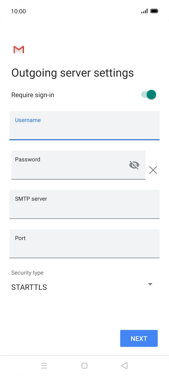 Press the field below 'Password' and key in the password of your email provider's outgoing server.