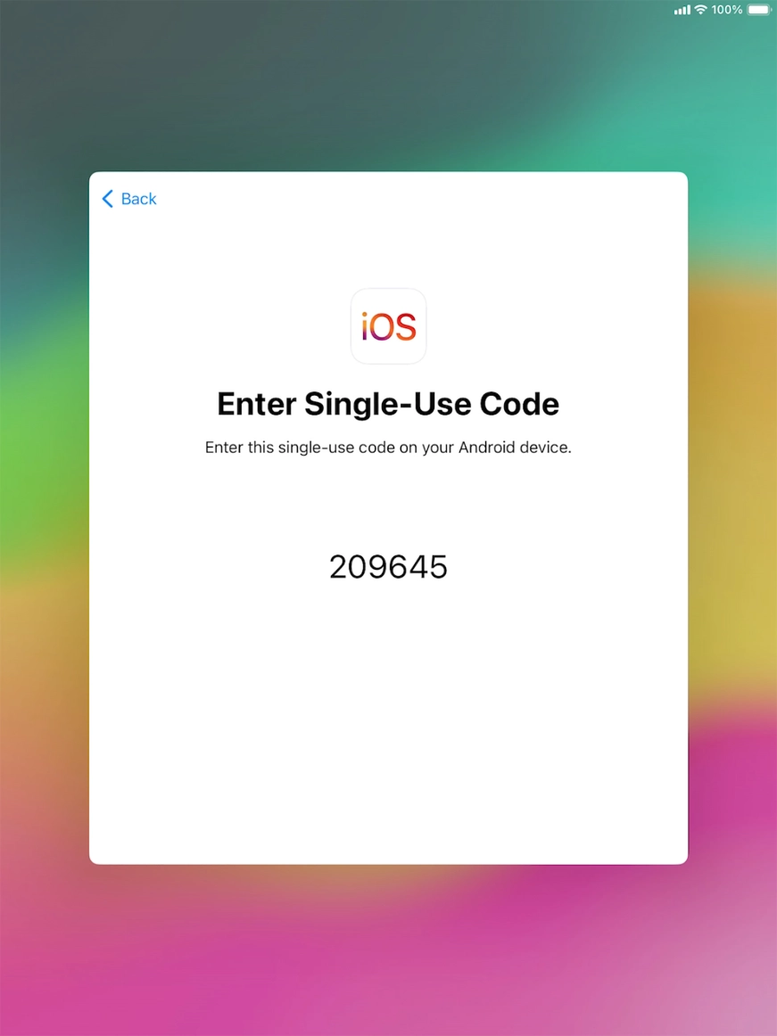 Follow the instructions on the screen and in the 'Move to iOS' app to transfer the content from the Android device to your tablet and set up your tablet and prepare it for use.