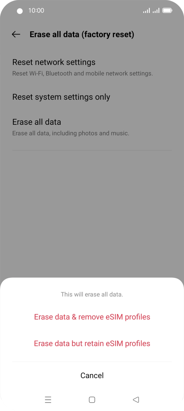 Press Erase data & remove eSIM profiles.