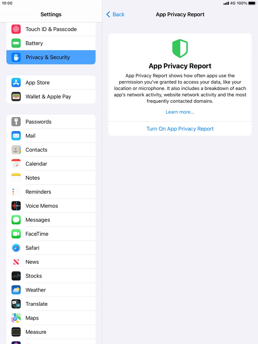 Press Turn On App Privacy Report to turn on the function.