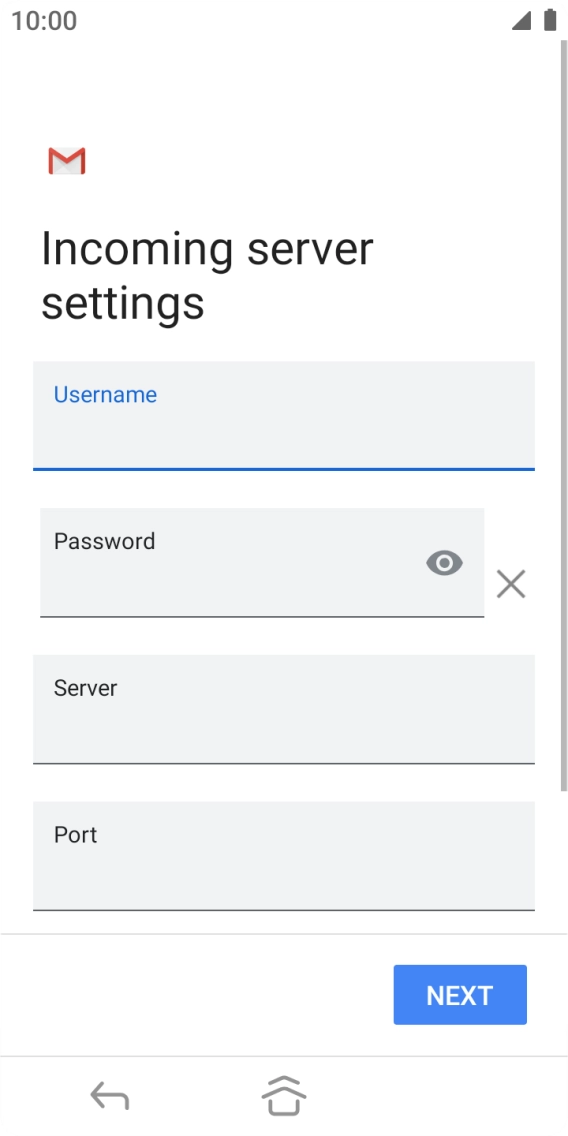 Press the field below 'Server' and key in the name of your email provider's incoming server. Press the field below 'Server' and key in the name of your email provider's incoming server.