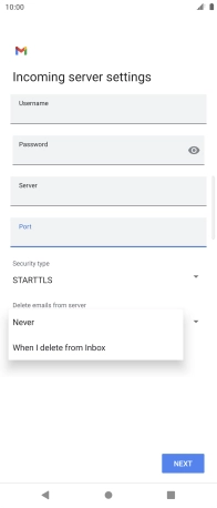 Press Never to keep emails on the server when you delete them on your phone.