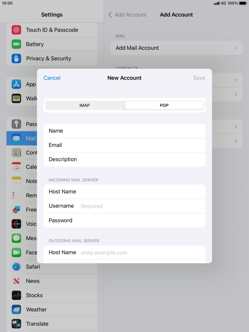 Press Username and key in the username for your email account.