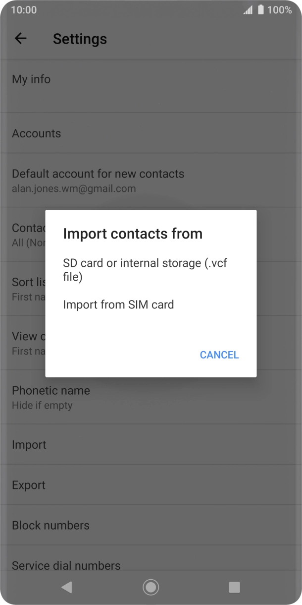 Press Import from SIM card.