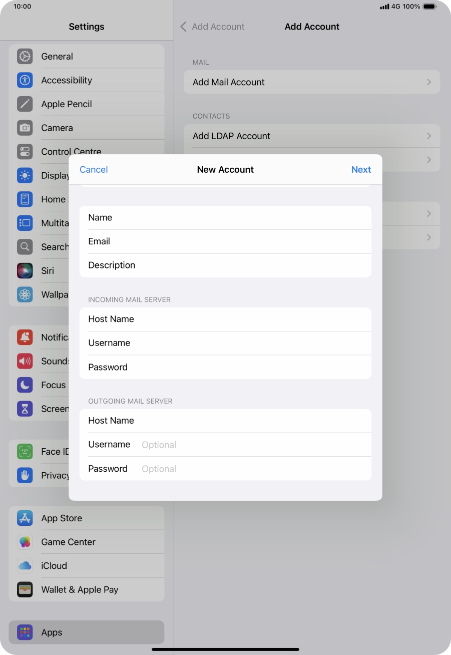 Press Username and key in the username for your email account. Press Username and key in the username for your email account.