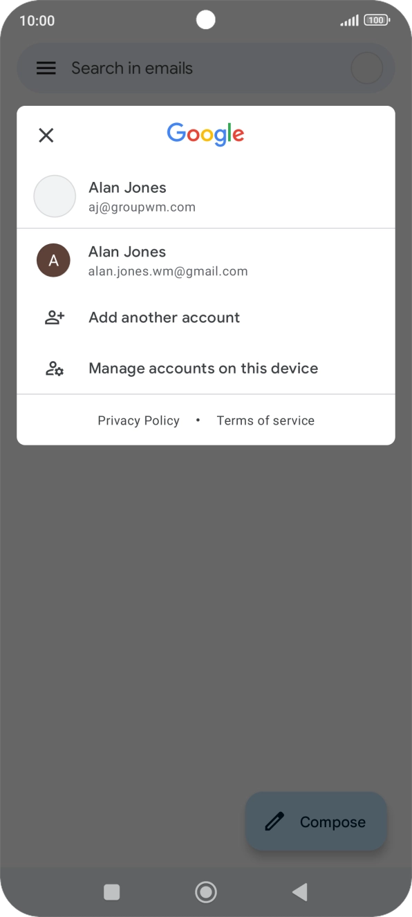 Press the required email account.