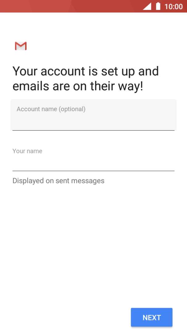 Press the field below 'Account name (optional)' and key in the required name. Press the field below 'Account name (optional)' and key in the required name.