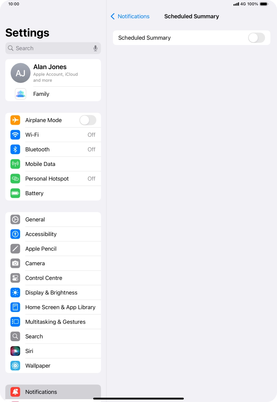 Press the indicator next to 'Scheduled Summary' to turn on the function and follow the instructions on the screen to set the notification summary.