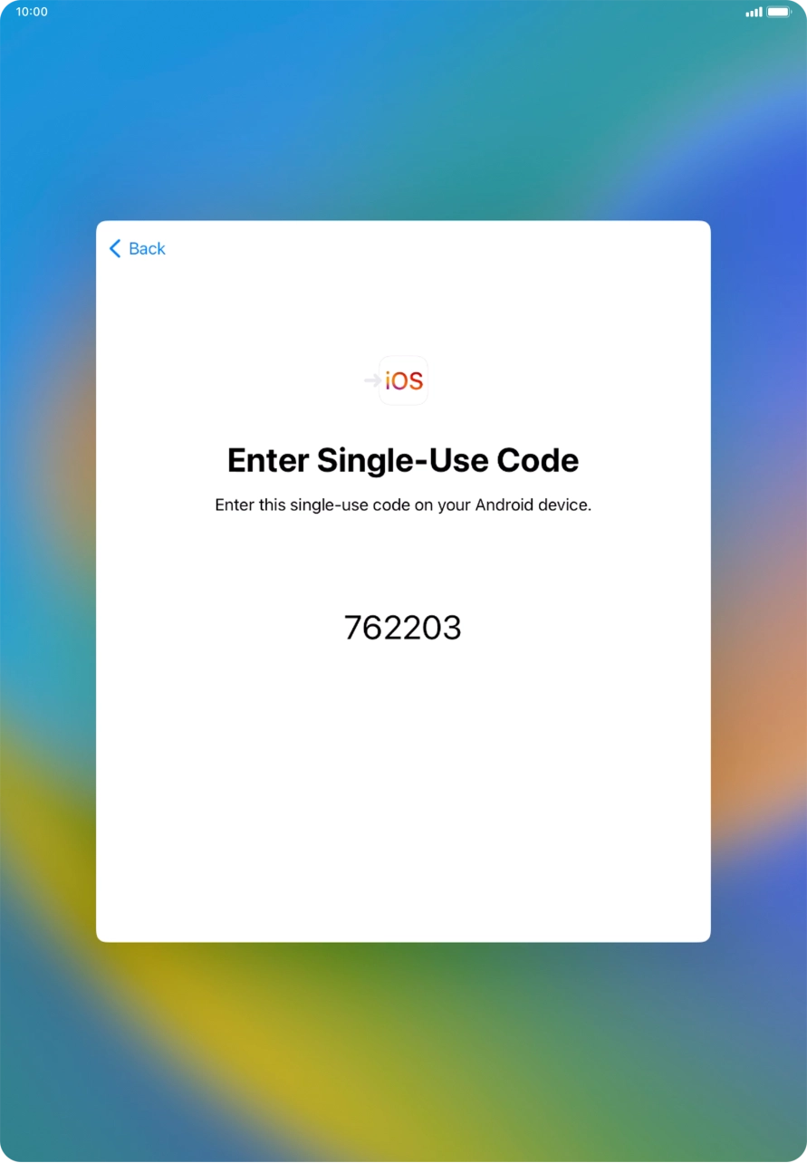 Follow the instructions on the screen and in the 'Move to iOS' app to transfer the content from the Android device to your tablet and set up your tablet and prepare it for use.