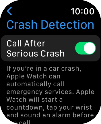 Press the indicator next to 'Call After Serious Crash' to turn on the function.
