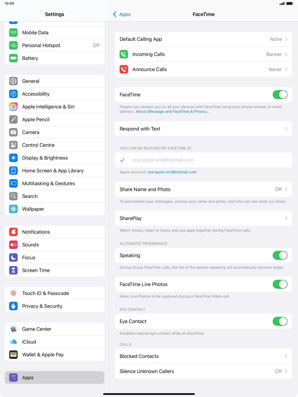 Press the indicator next to 'Speaking' to turn the function on or off.