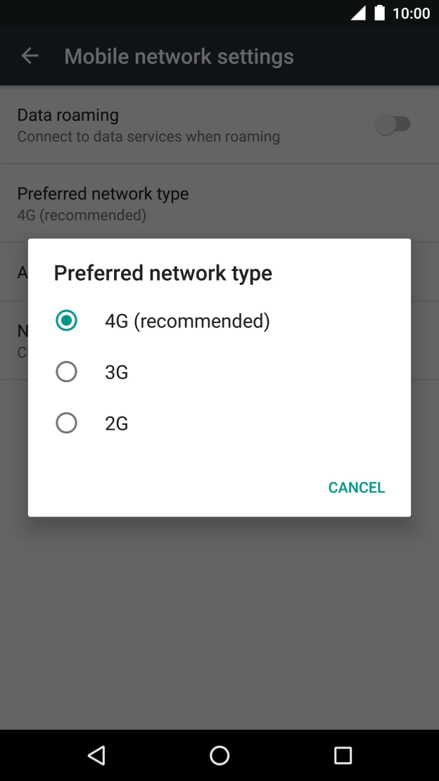 Press the required network mode.