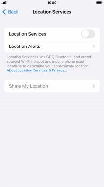 Press the indicator next to 'Location Services' to turn the function on or off.