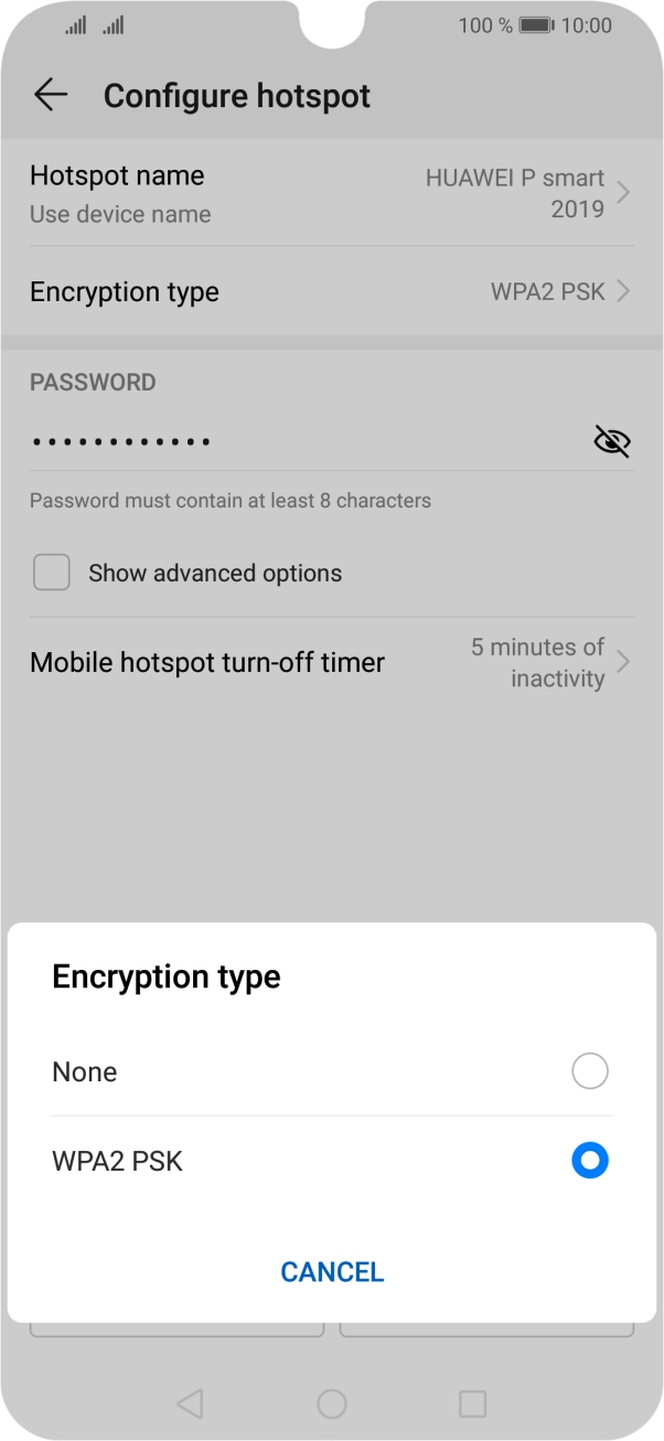 Press WPA2 PSK to password protect your WiFi hotspot.