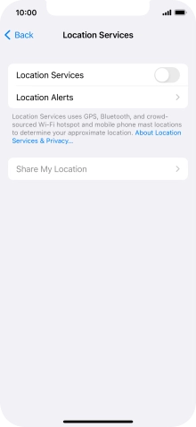 Press the indicator next to 'Location Services' to turn the function on or off.