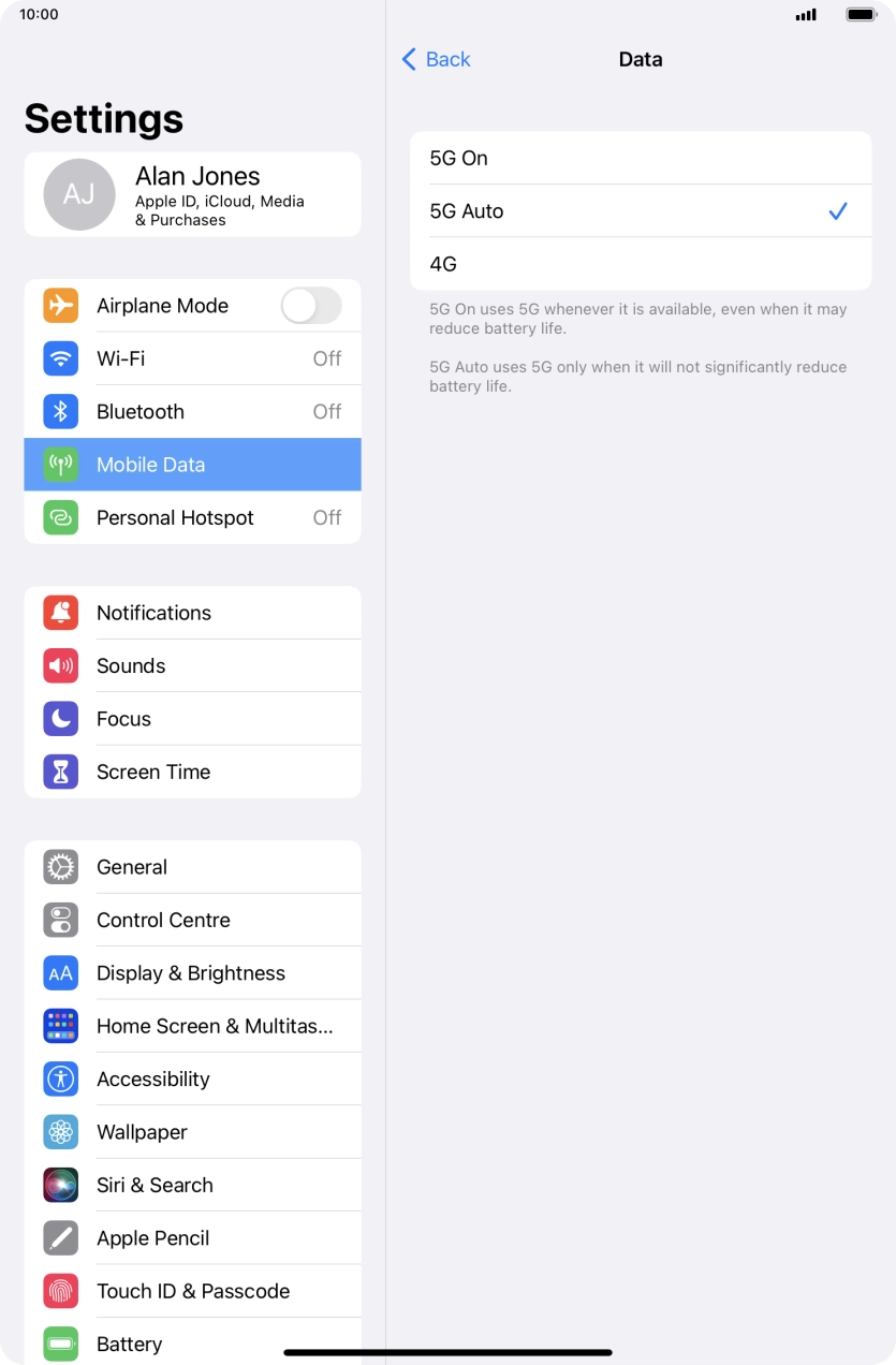 Press the required network mode.