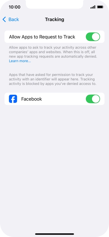 Press the indicator next to 'Allow Apps to Request to Track' to turn the function on or off.