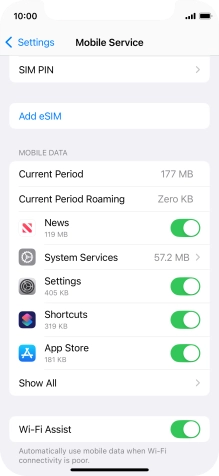 Press the indicators next to the required applications to turn the function on or off.