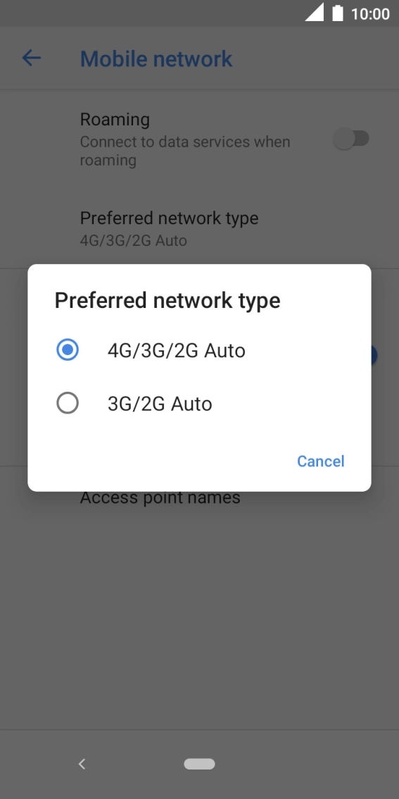 Press the required network mode.