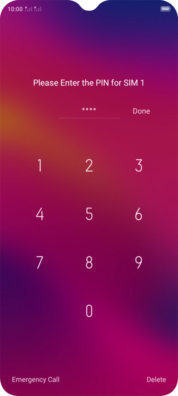 Key in your SIM PIN and press Done. The default SIM PIN is 0000.