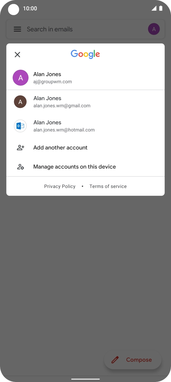 Press the required email account.
