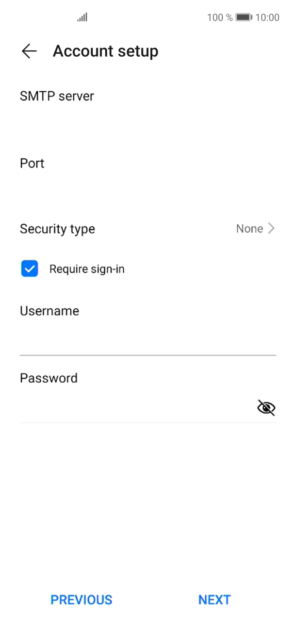 Press the field below 'Password' and key in the password of your email provider's outgoing server. Press the field below 'Password' and key in the password of your email provider's outgoing server.