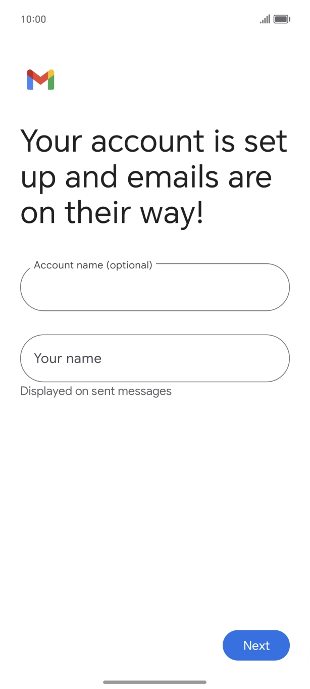 Press the field below 'Account name (optional)' and key in the required name. Press the field below 'Account name (optional)' and key in the required name.