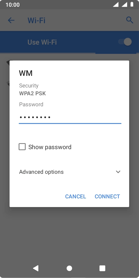 Key in the password for the WiFi network and press CONNECT.