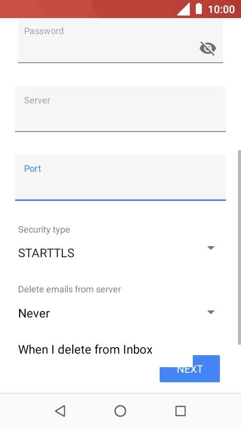 Press Never to keep emails on the server when you delete them on your phone.