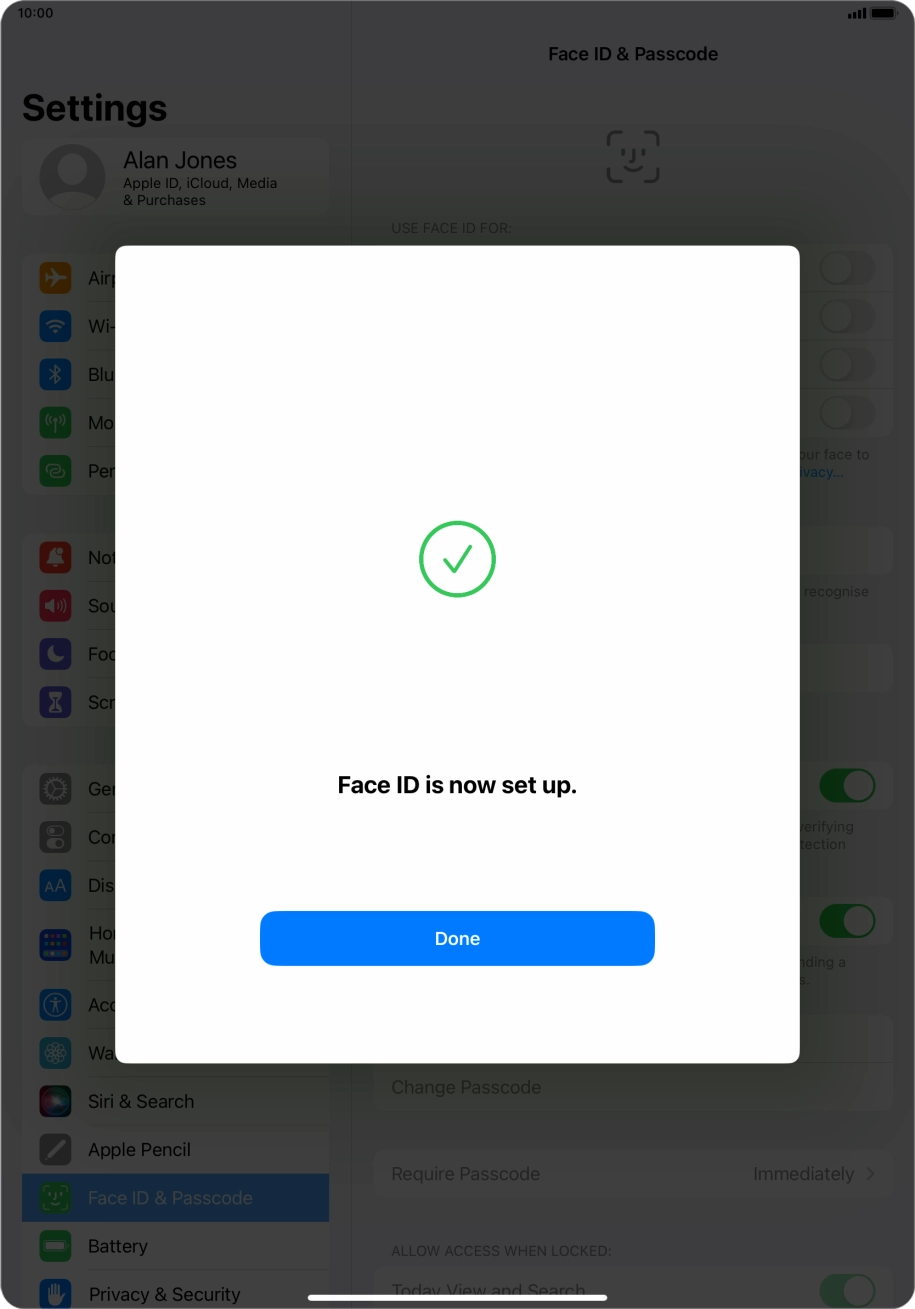 Press Done. If you haven't previously selected a lock code, key in a code of your own choice twice.