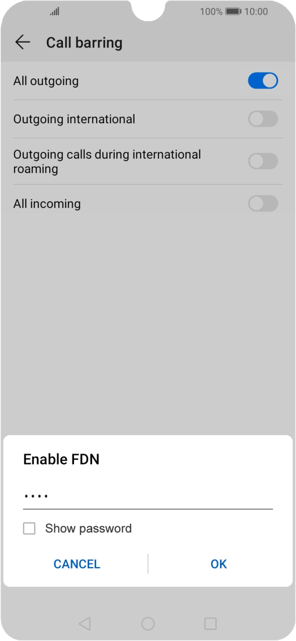 Key in your barring password and press OK.