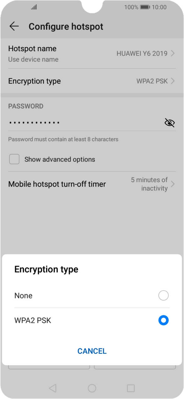 Press WPA2 PSK to password protect your WiFi hotspot. Press WPA2 PSK to password protect your WiFi hotspot.