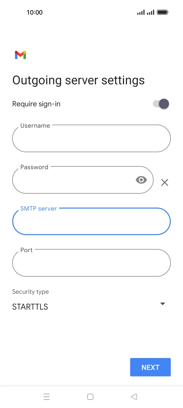 Press the field below 'Port' and key in 25. Press the field below 'Port' and key in 25.