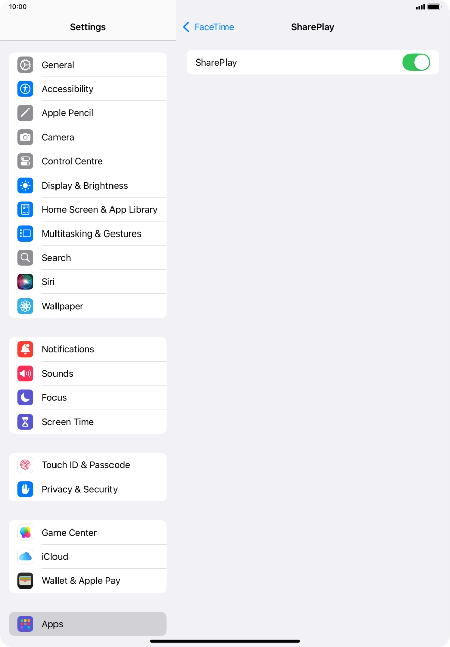 Press the indicator next to 'SharePlay' to turn the function on or off.