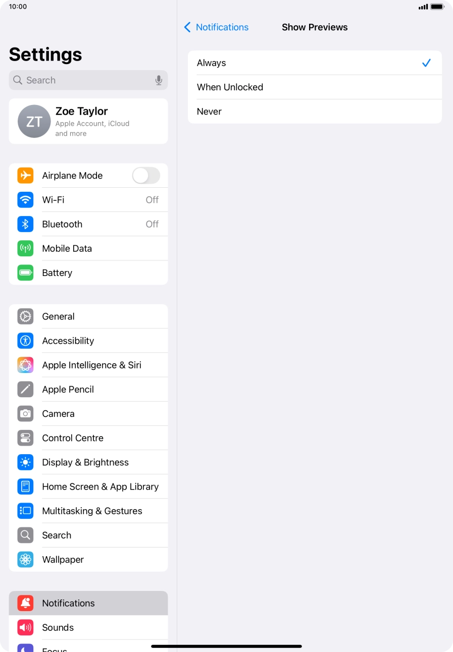 To select notification preview on the lock screen, press Always. To select notification preview on the lock screen, press Always.