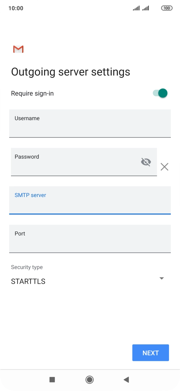 Press the field below 'Port' and key in 25. Press the field below 'Port' and key in 25.