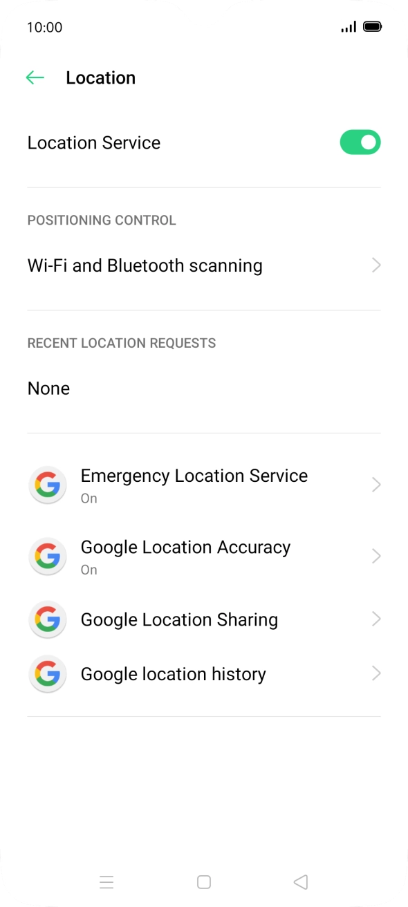 Press Google Location Accuracy. Press Google Location Accuracy.
