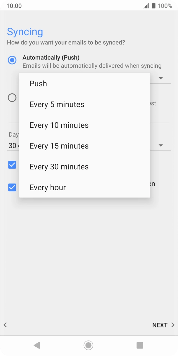 Press the required setting. Press the required setting.